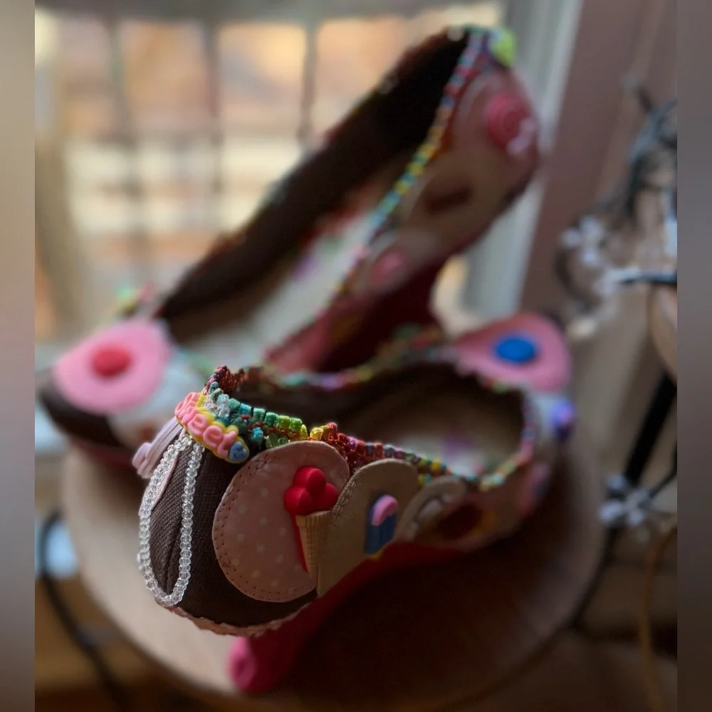 Custom One of a Kind Hand-Adorned Statement Wedge in Sweet Treats Theme. 7/7.5